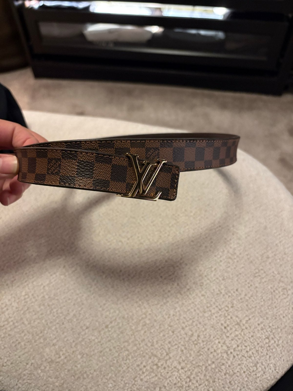 Louis Vuitton Riem Damier Ebene Initiales, Bruin, Minder dan 95 cm, Ophalen of Verzenden, Zo goed als nieuw