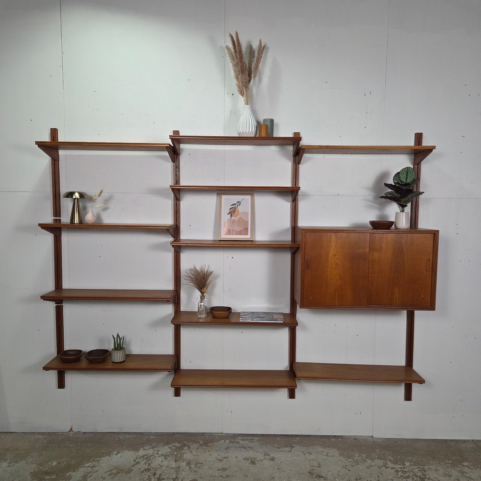 Vintage jaren 60 Deens teak modulair wandsysteem Mid Century, Ophalen, 250 tot 300 cm, Gebruikt, Teakhout