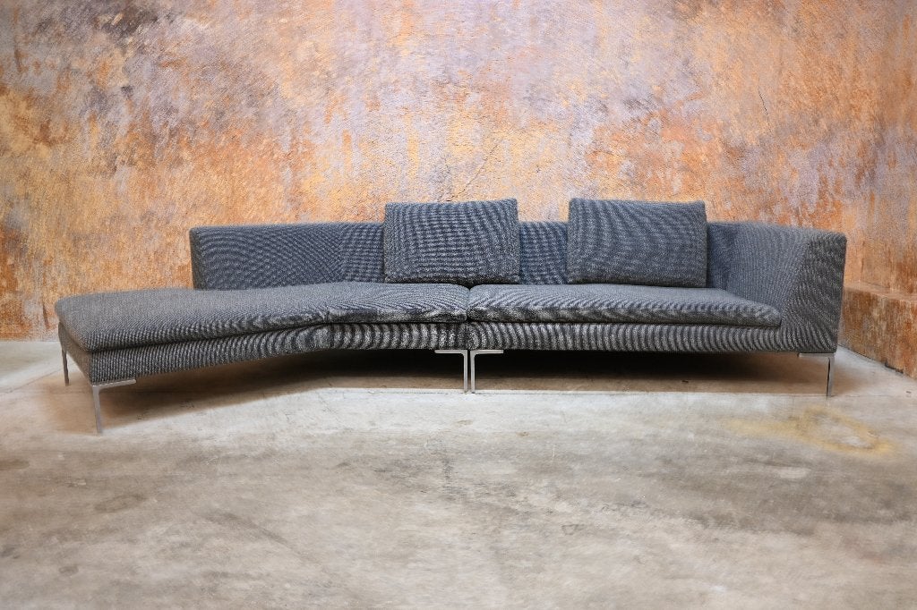 ZGANieuw! grijze stoffen B&B Italia Charles design hoekbank, Hoekbank, 300 cm of meer, Ophalen of Verzenden, Zo goed als nieuw