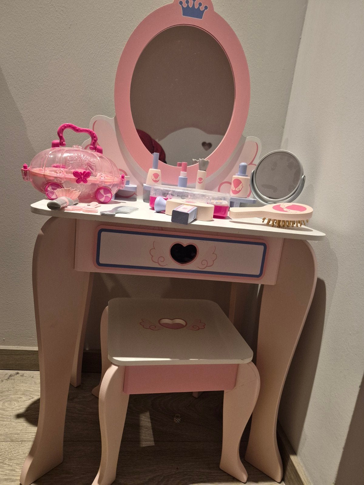 Roze kaptafel met krukje en accessoires voor kinderen, Ophalen, Gebruikt, Meisje