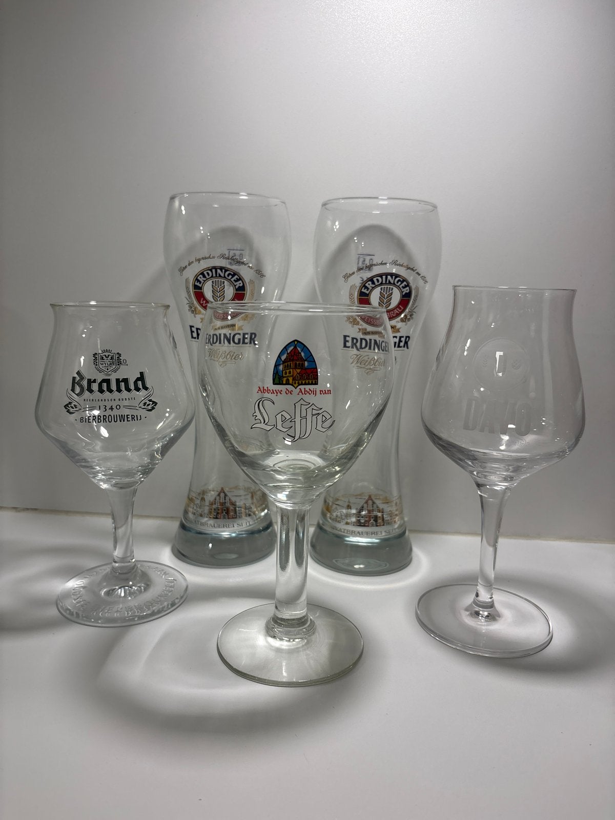 Diverse bierglazen: Erdinger, Brand, Leffe, Davo, Ophalen of Verzenden, Gebruikt