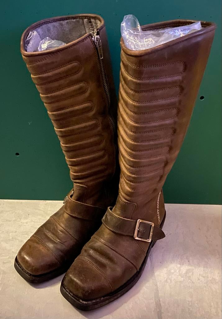 Bruine leren laarzen Harley Davidson met gesp en rits, Hoge laarzen, Bruin, Ophalen of Verzenden, Gedragen