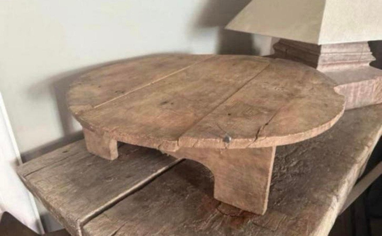 Unieke grote ronde Landelijke houten Bajot op pootjes, Ophalen, Rond, Hout