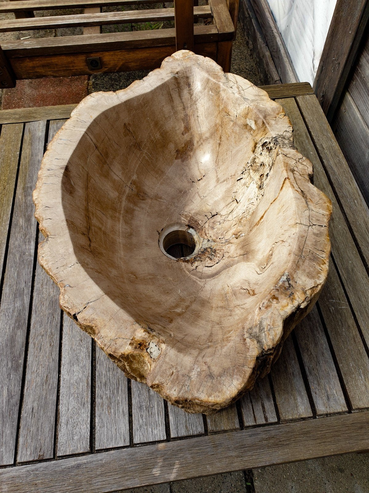 Unieke versteende houten waskom - Natuurlijke uitstraling, Ophalen, Gebruikt, Steen, Wastafel