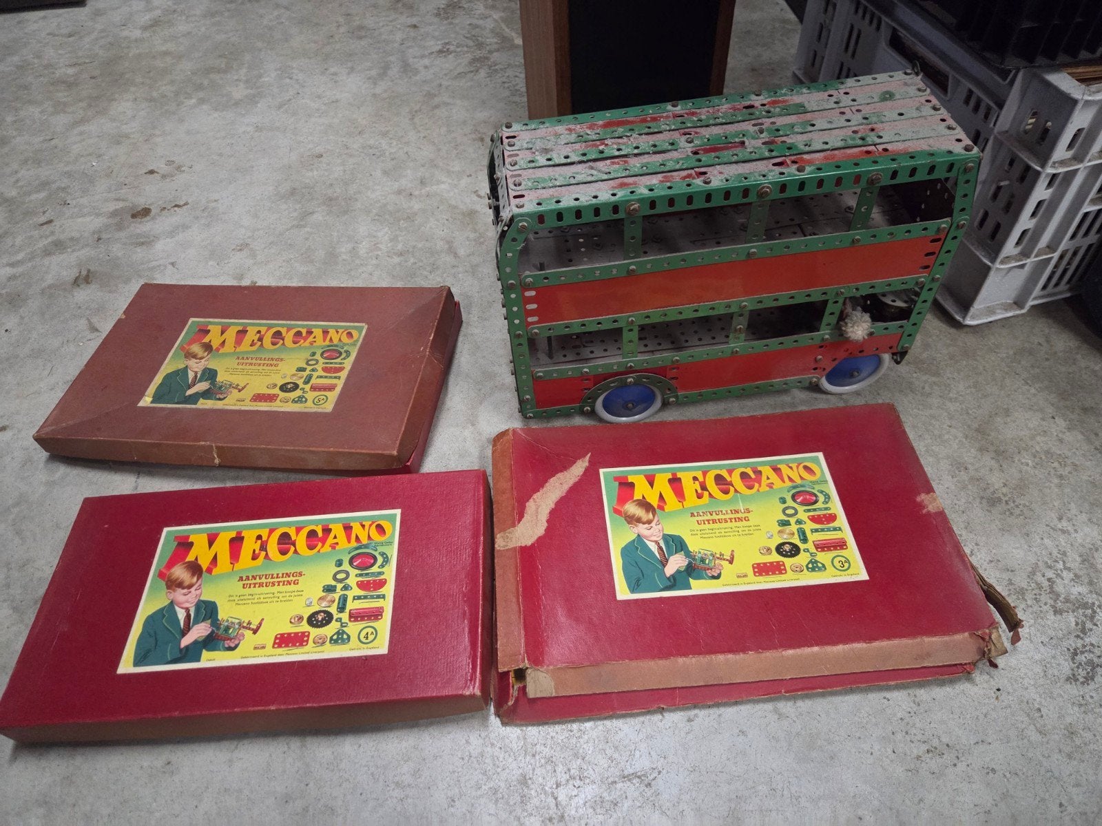 Vintage Meccano Bouwdozen met Dubbeldekker Bus, Ophalen of Verzenden, Gebruikt, Knutselen