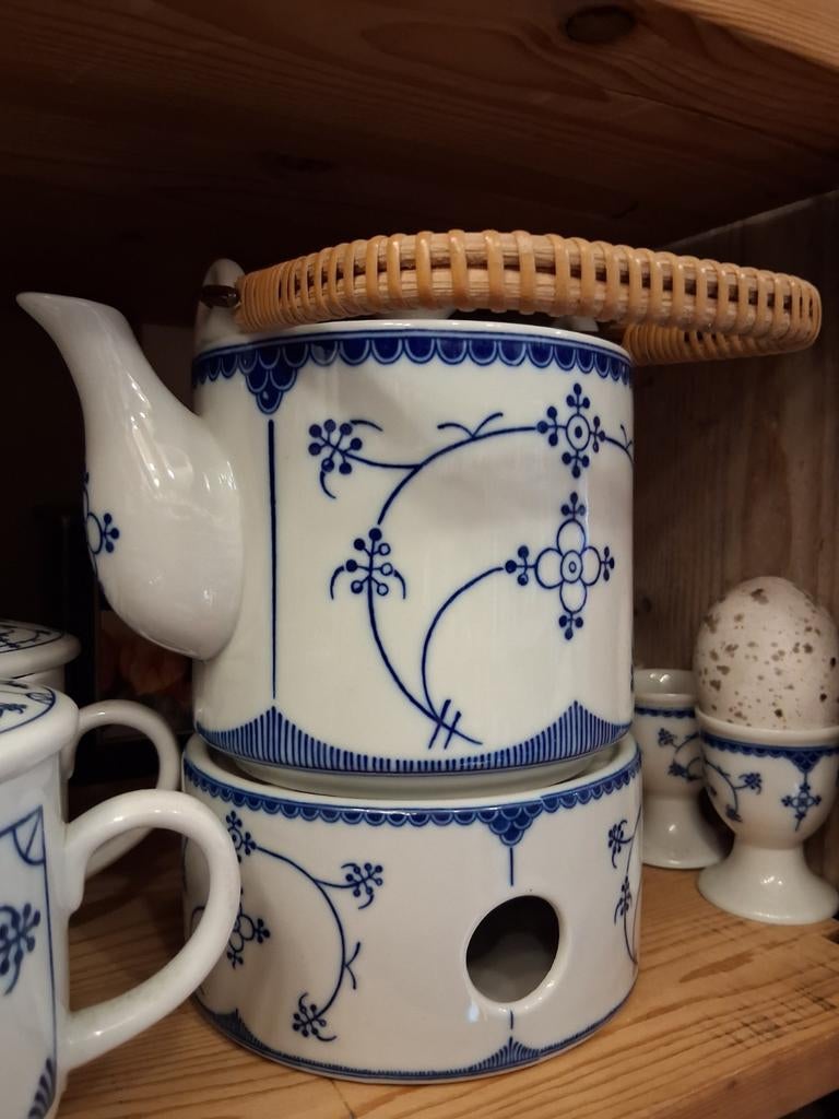 Blauw saks theepot met theelicht indian blue, Antiek en Kunst, Ophalen of Verzenden
