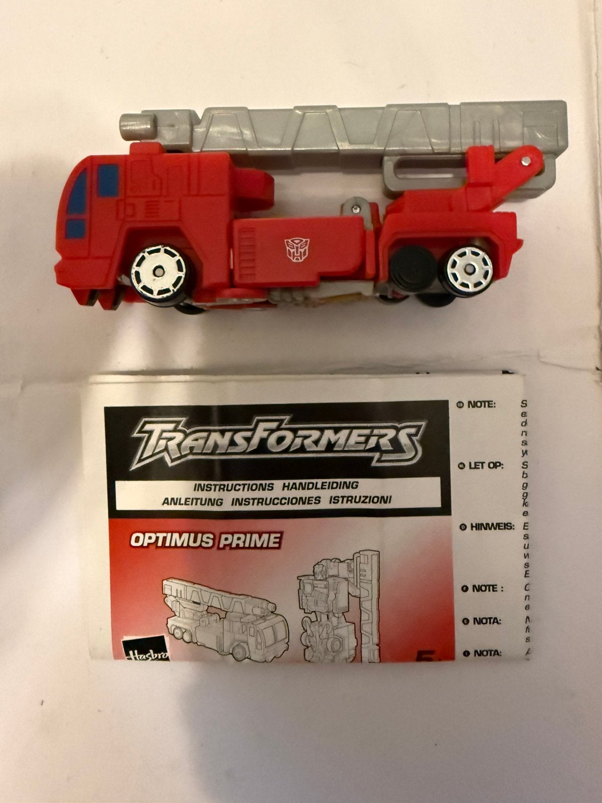 Transformers rid 2001 Optimus prime mini, Ophalen of Verzenden, Zo goed als nieuw
