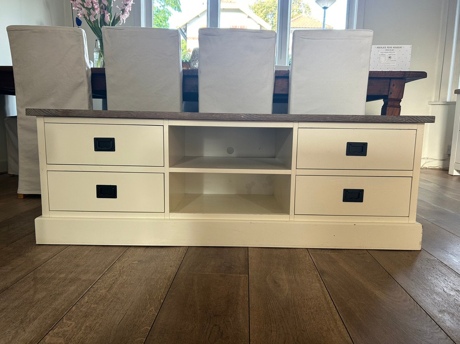 TV-meubel wit, Ophalen, Gebruikt, 100 tot 150 cm, Minder dan 100 cm