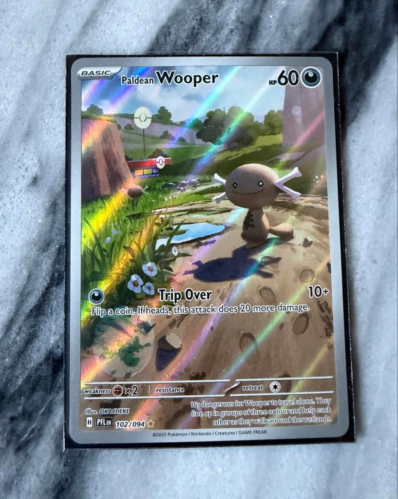 Pokemon kaart Paldean Wooper 102/094 - Scarlet & Violet, Ophalen of Verzenden, Zo goed als nieuw, Losse kaart, Foil