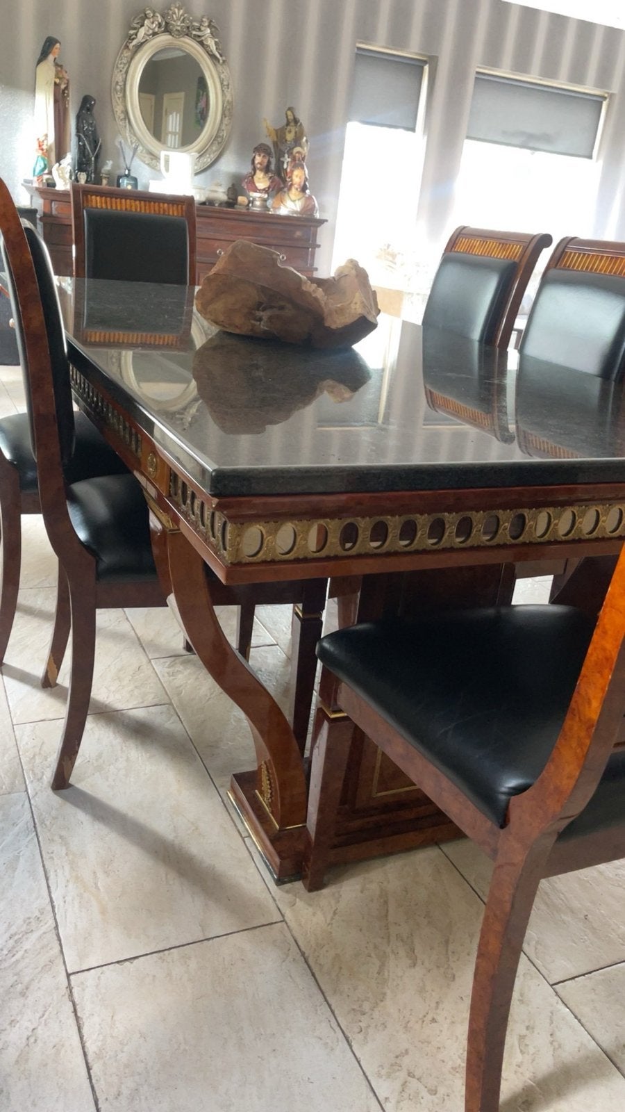 Luxe Eettafel met Marmeren Blad en 6 Stoelen, Ophalen, Gebruikt, 100 tot 150 cm, 200 cm of meer