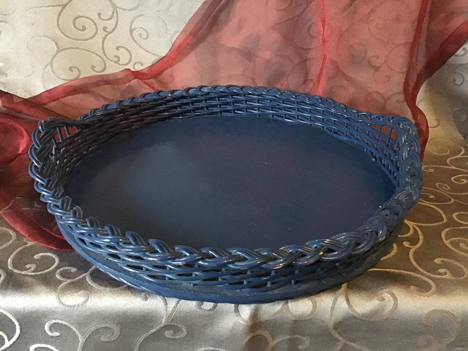 Vintage rond rieten dienblad, Ophalen of Verzenden, Zo goed als nieuw