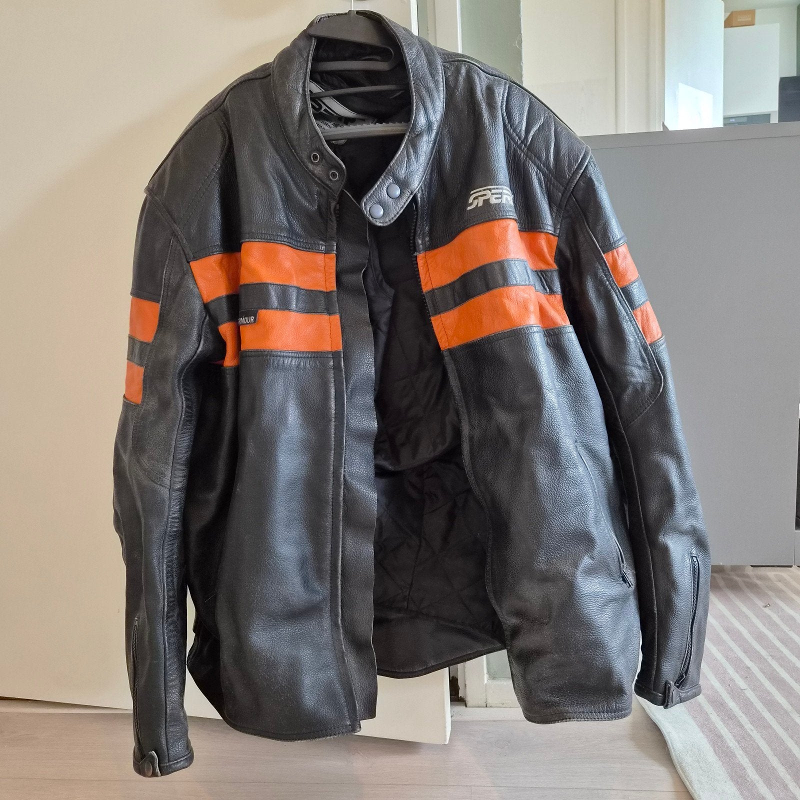 SPER Leren Motorjas Zwart/Oranje 3XL VALT KLEIN ALS XL, SPER, Heren, Jas | leer, Ophalen of Verzenden