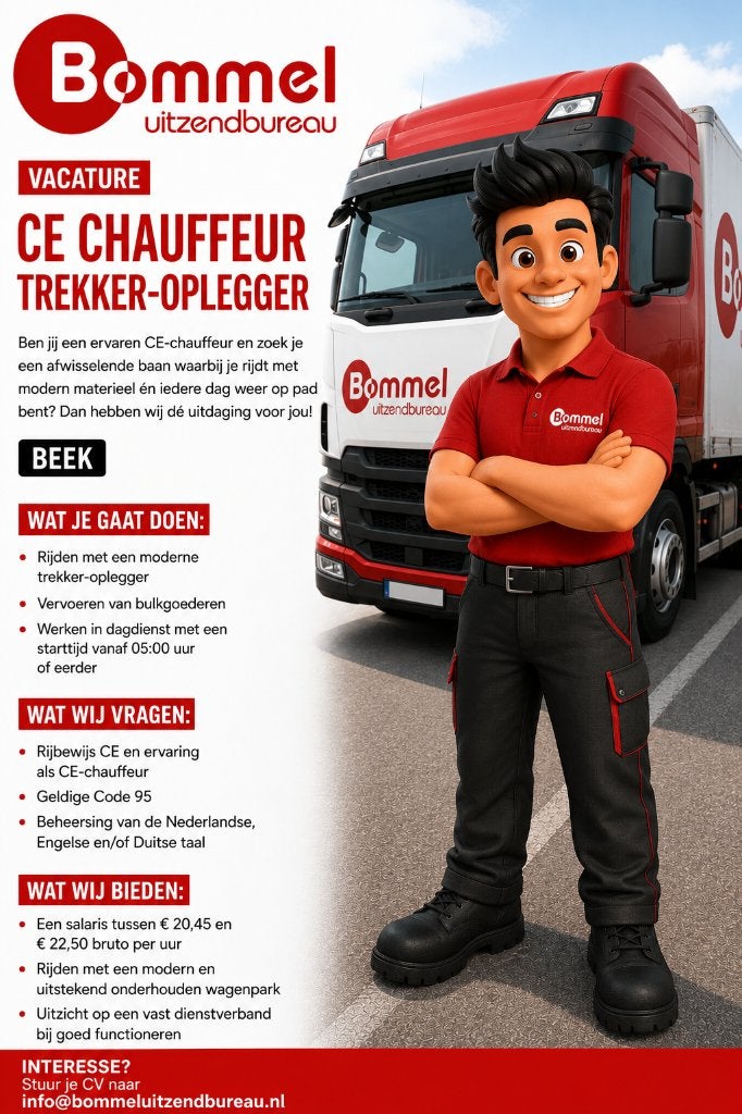 CE Chauffeur Trekker-Oplegger, Vacatures, Vacatures | Chauffeurs, Vast contract, Vanaf 1 jaar, LBO / VMBO, 33 - 40 uur