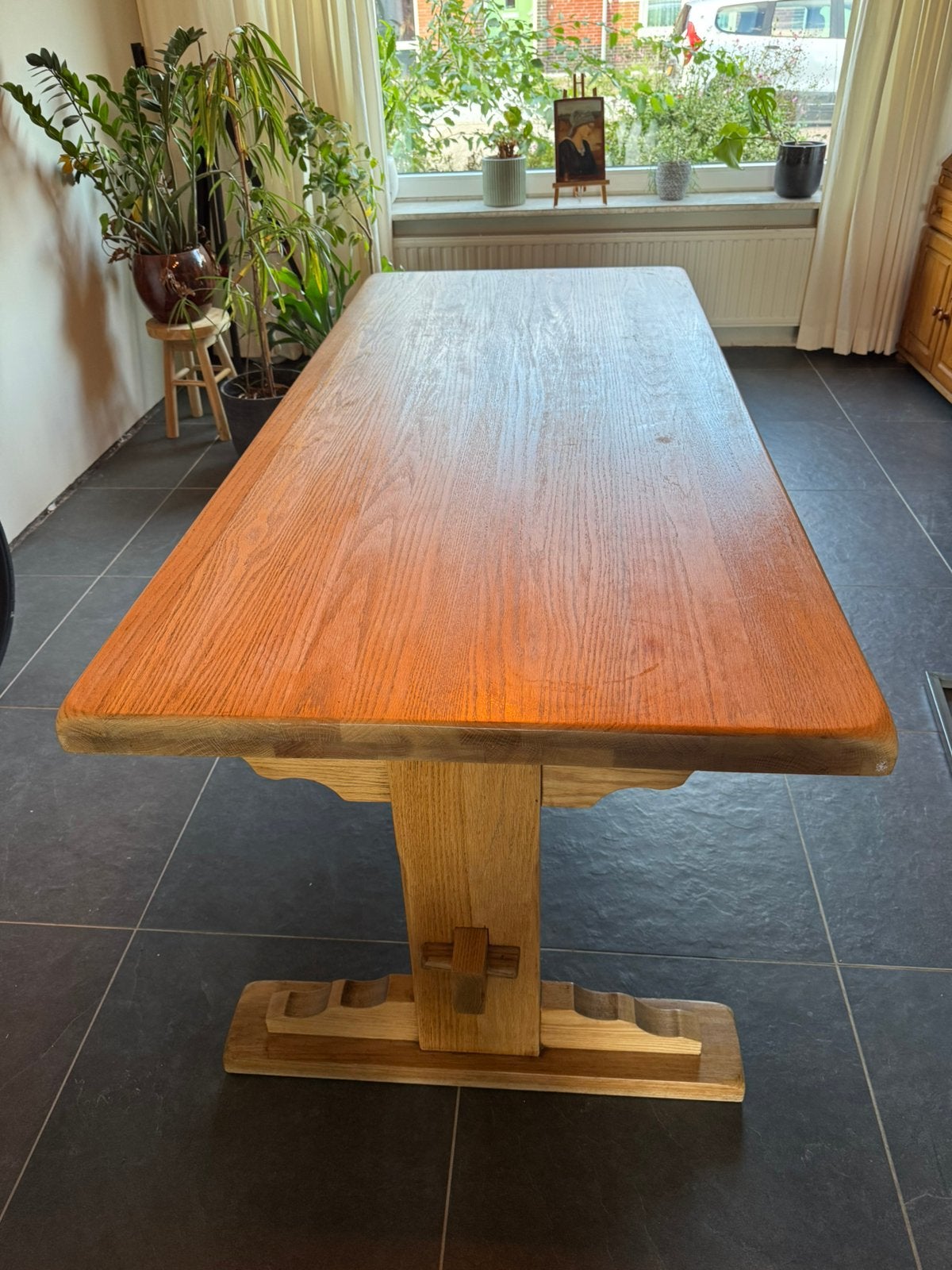 Eikenhouten kloostertafel, Huis en Inrichting, Ophalen, Gebruikt, Eikenhout, Kloostertafel