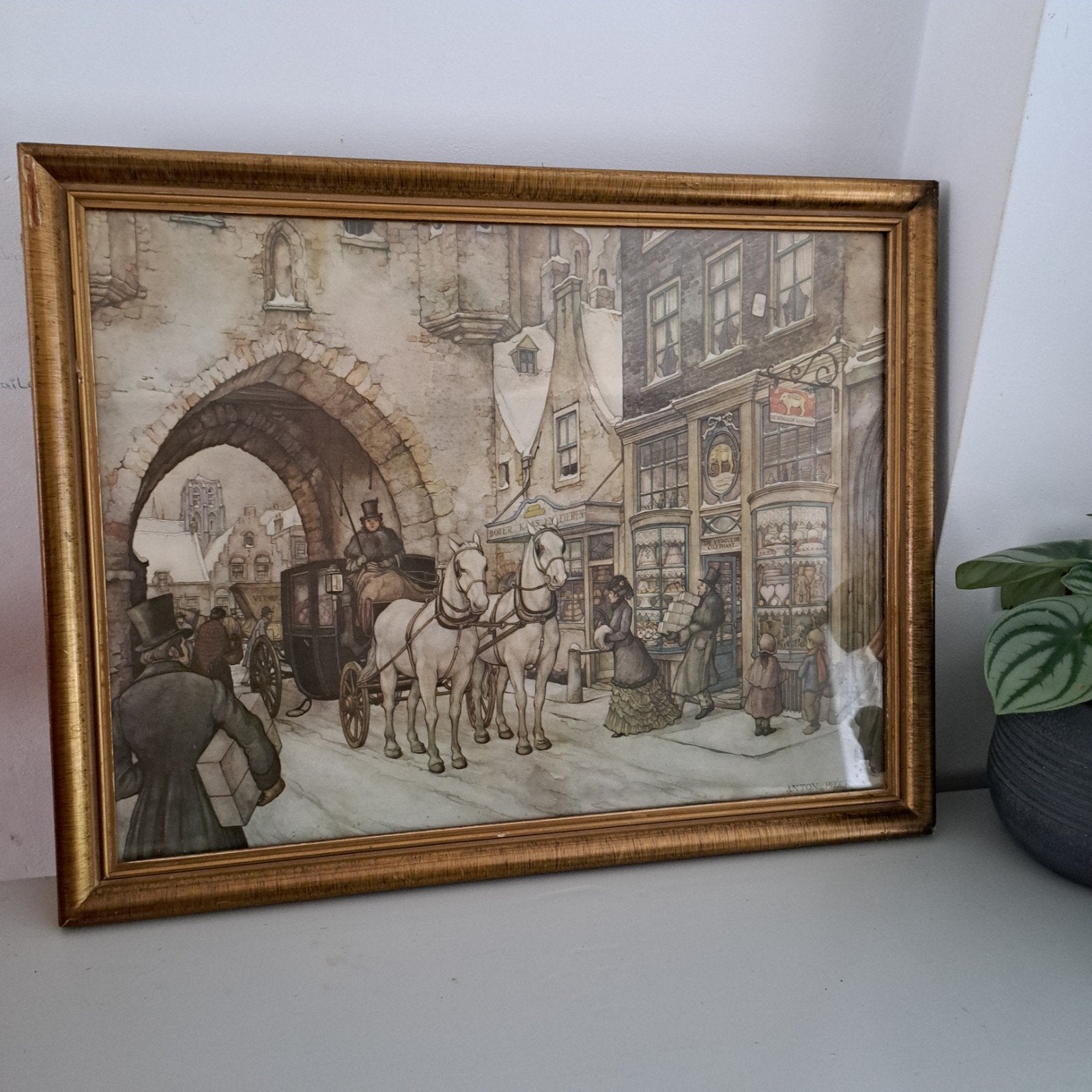 Anton Pieck "Bakkerij De Vergulde Olifant" bakkersplaat, Antiek en Kunst, Ophalen, Print, Print/reproductie, Ingelijst