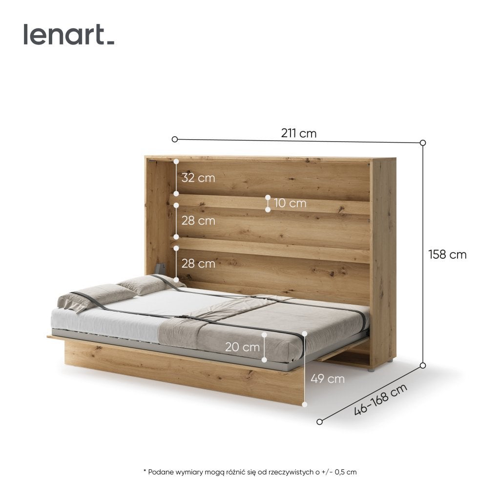 Concept opklapbed horizontaal - 140x200 - Eikenkleur, Huis en Inrichting, Slaapkamer | Bedden, Niet ingevuld, Niet ingevuld, Niet ingevuld