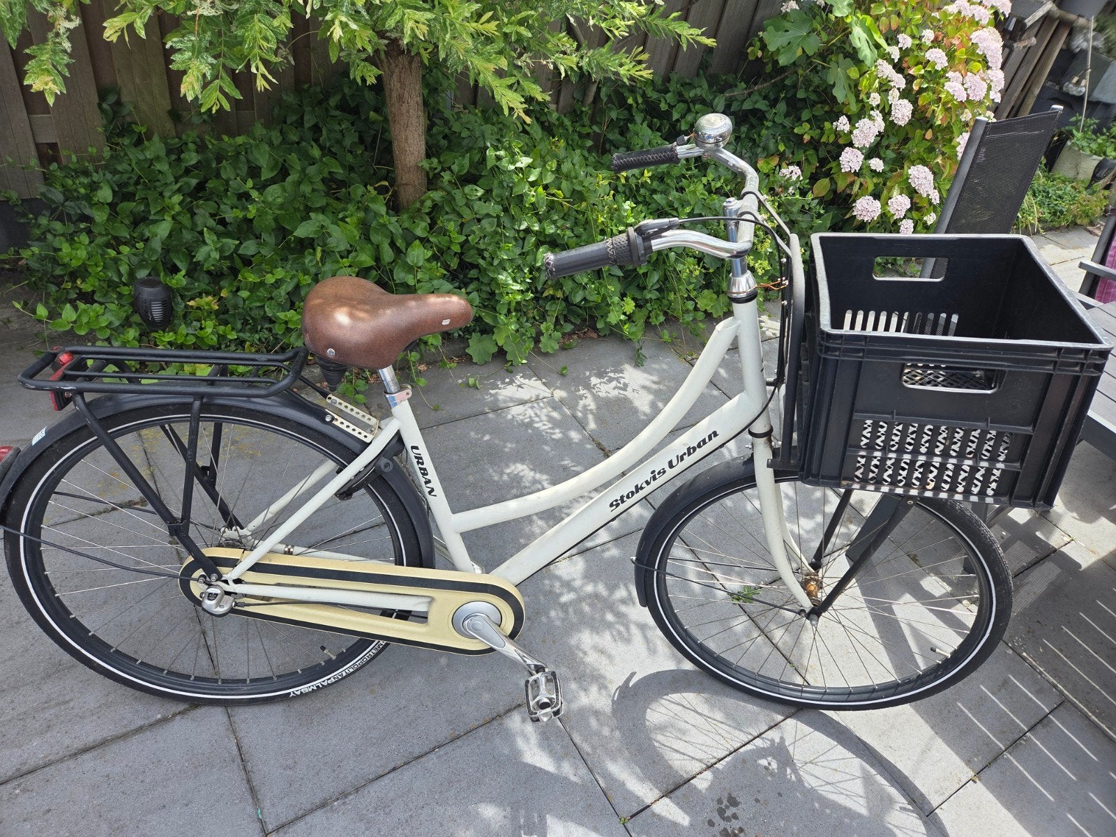 Witte Stokvis Urban fiets met 3 versnellingen + zwarte krat, Terugtraprem, Gebruikt, Versnellingen, 50 tot 53 cm