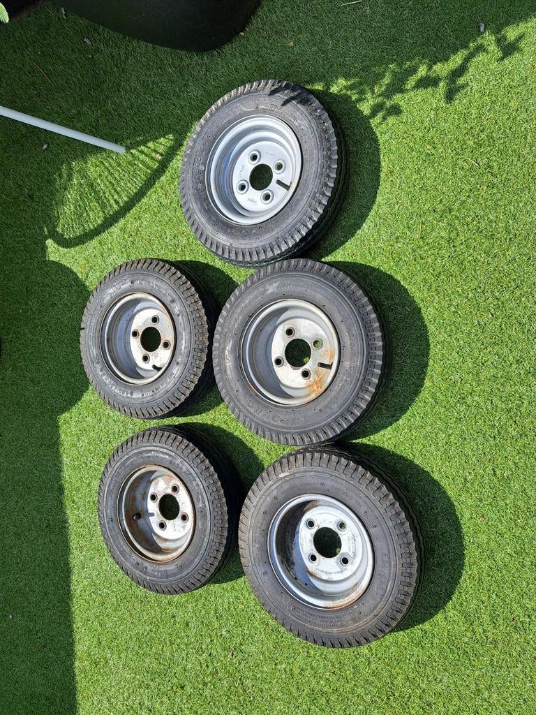 8 inch banden + velgen voor aanhanger of golfkar, Ophalen, Gebruikt