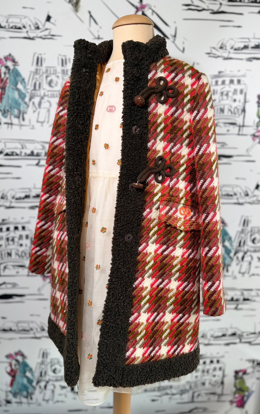 Gucci plaid winterjas met GG logo maat 8 (1.350 euro), Meisje, Gucci, Gucci, Jas