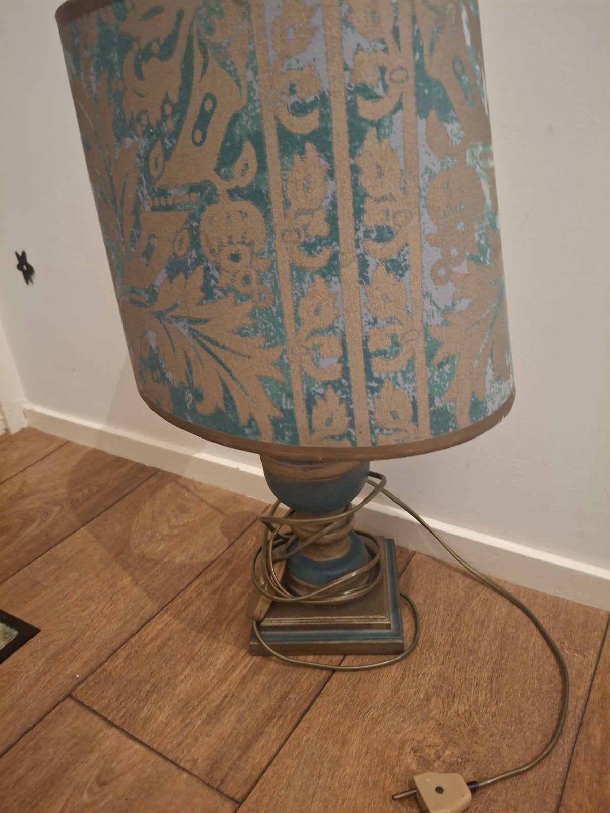 Vintage tafellamp met unieke kap - Groen/Goud, Ophalen of Verzenden