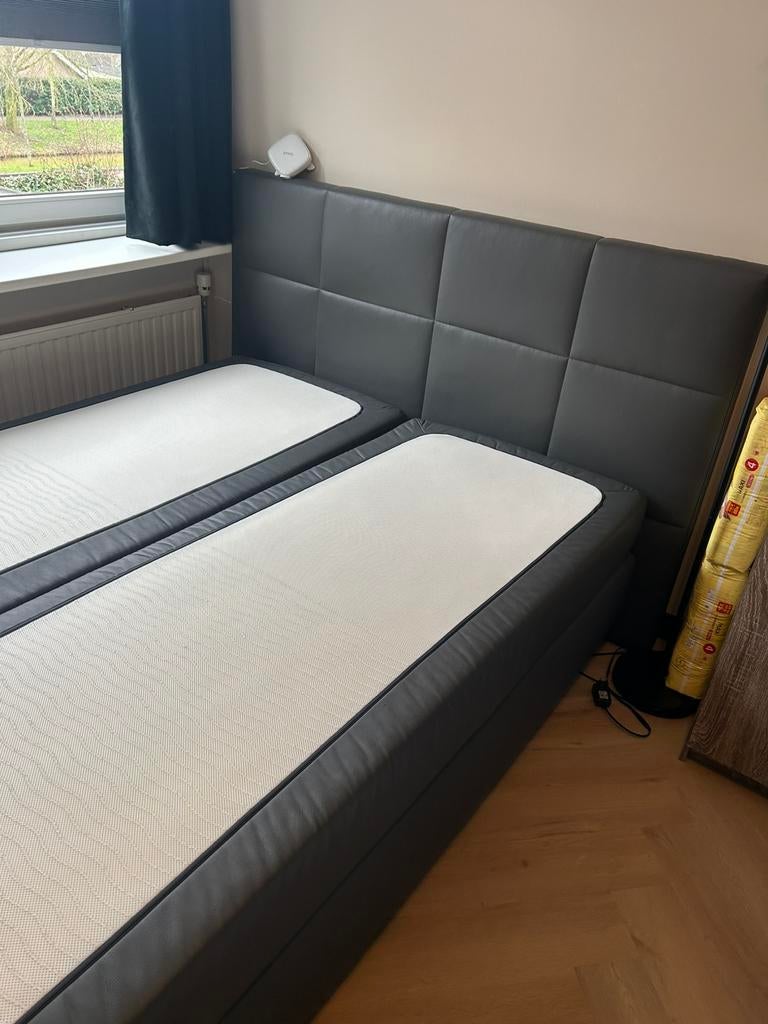 Boxspring 160x200cm antraciet Hotel Chique style, Grijs, Tweepersoons, Ophalen of Verzenden, 180 cm