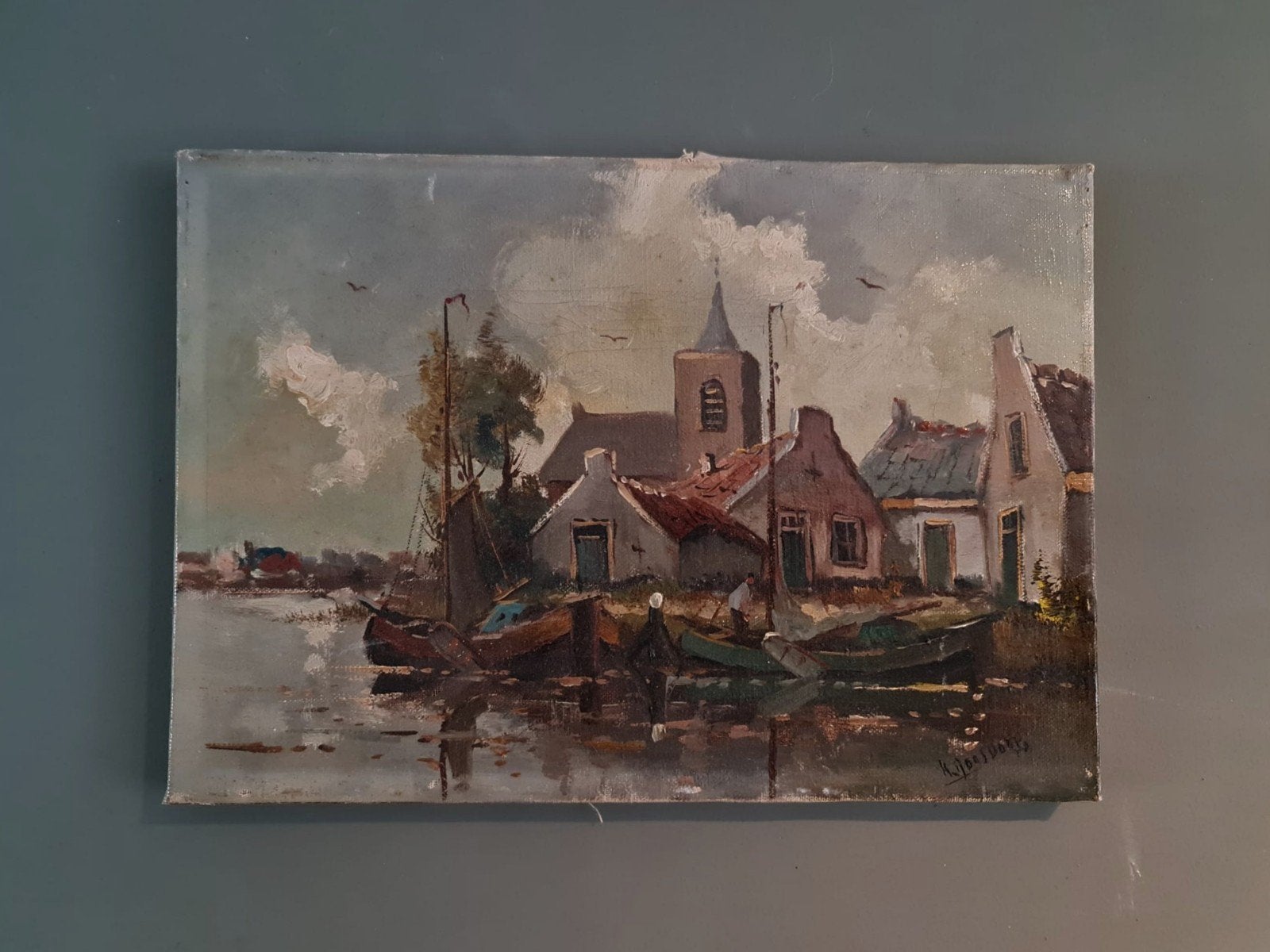 Sfeervol olieverfschilderij  Hollands waterlandschap Haags, Ophalen of Verzenden