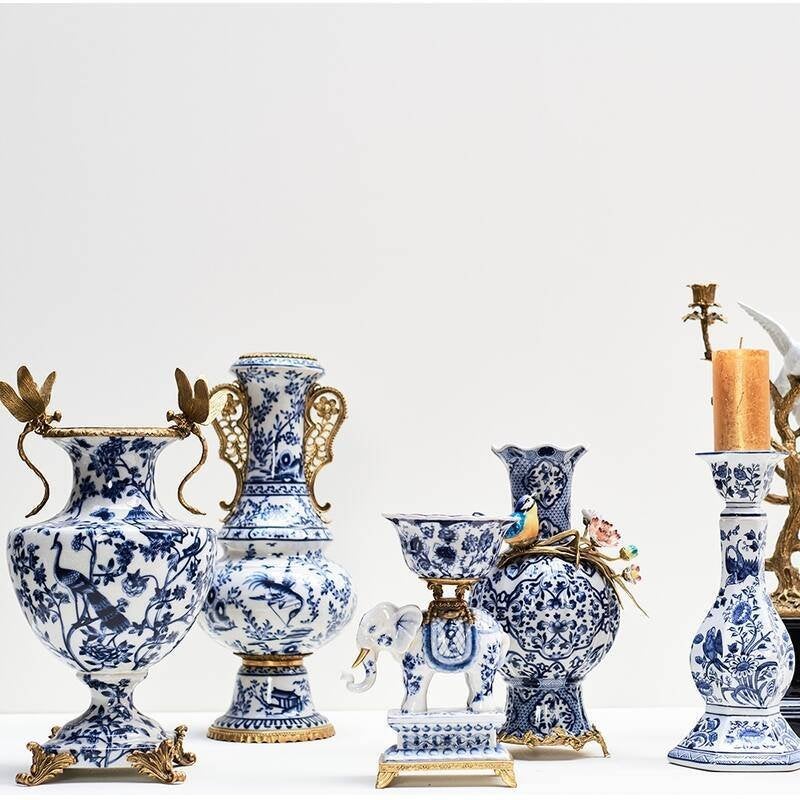 Delfts Blauwe Vazen met Bronzen Accent diverse modellen, Huis en Inrichting, Blauw, 45 cm, Nieuw, Ophalen of Verzenden