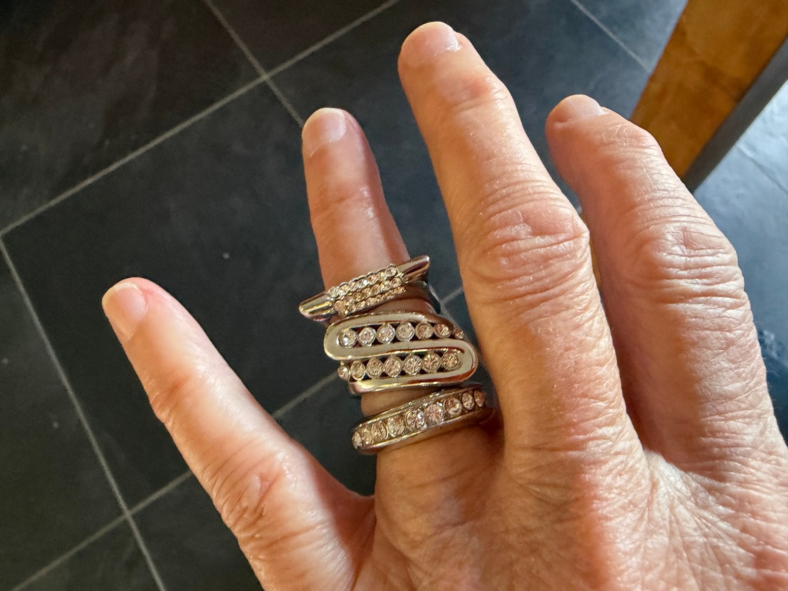 3 retro ringen maat 17, één mist steentje, Gebruikt, Ophalen of Verzenden, 17 tot 18, Dame
