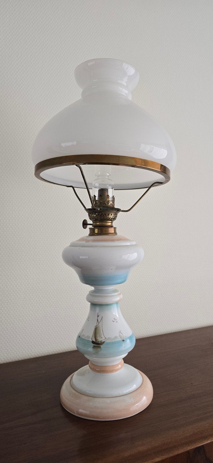 Antieke olielamp met maritiem decor, Ophalen