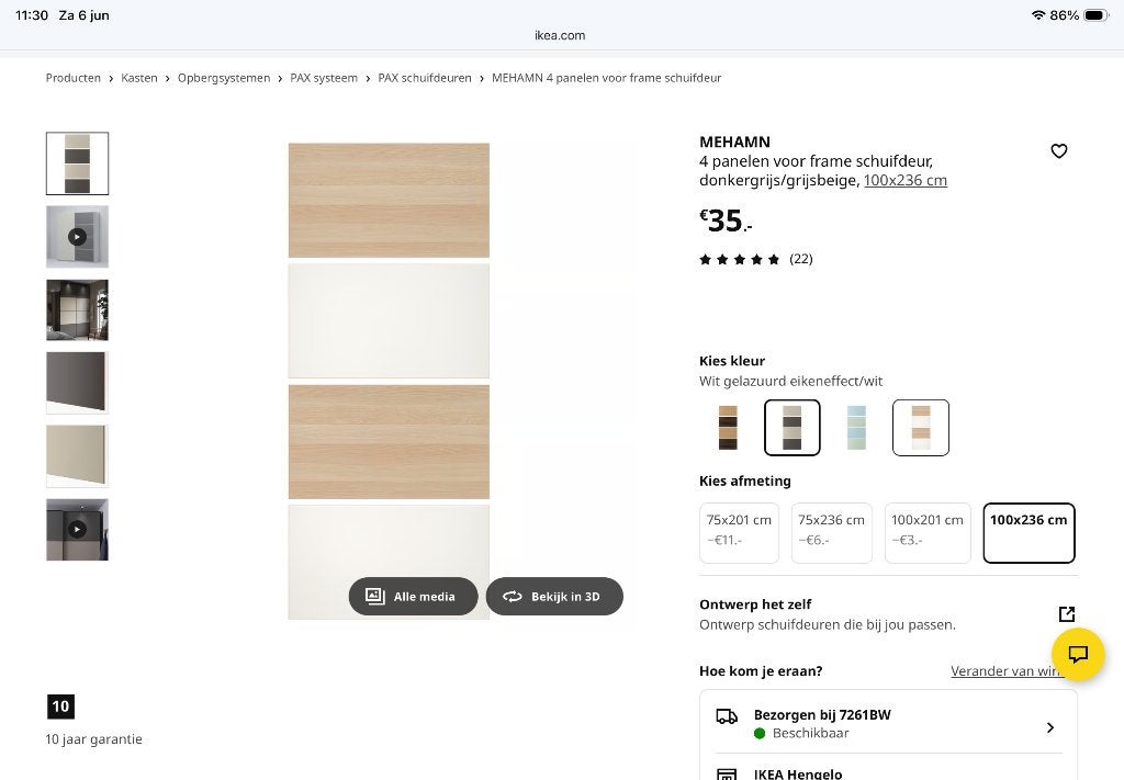 Pax schuifdeurpanelen Mehann voor deur 100 x 236 cm, Huis en Inrichting, Kasten | Kledingkasten, Ophalen, Nieuw, 50 tot 100 cm
