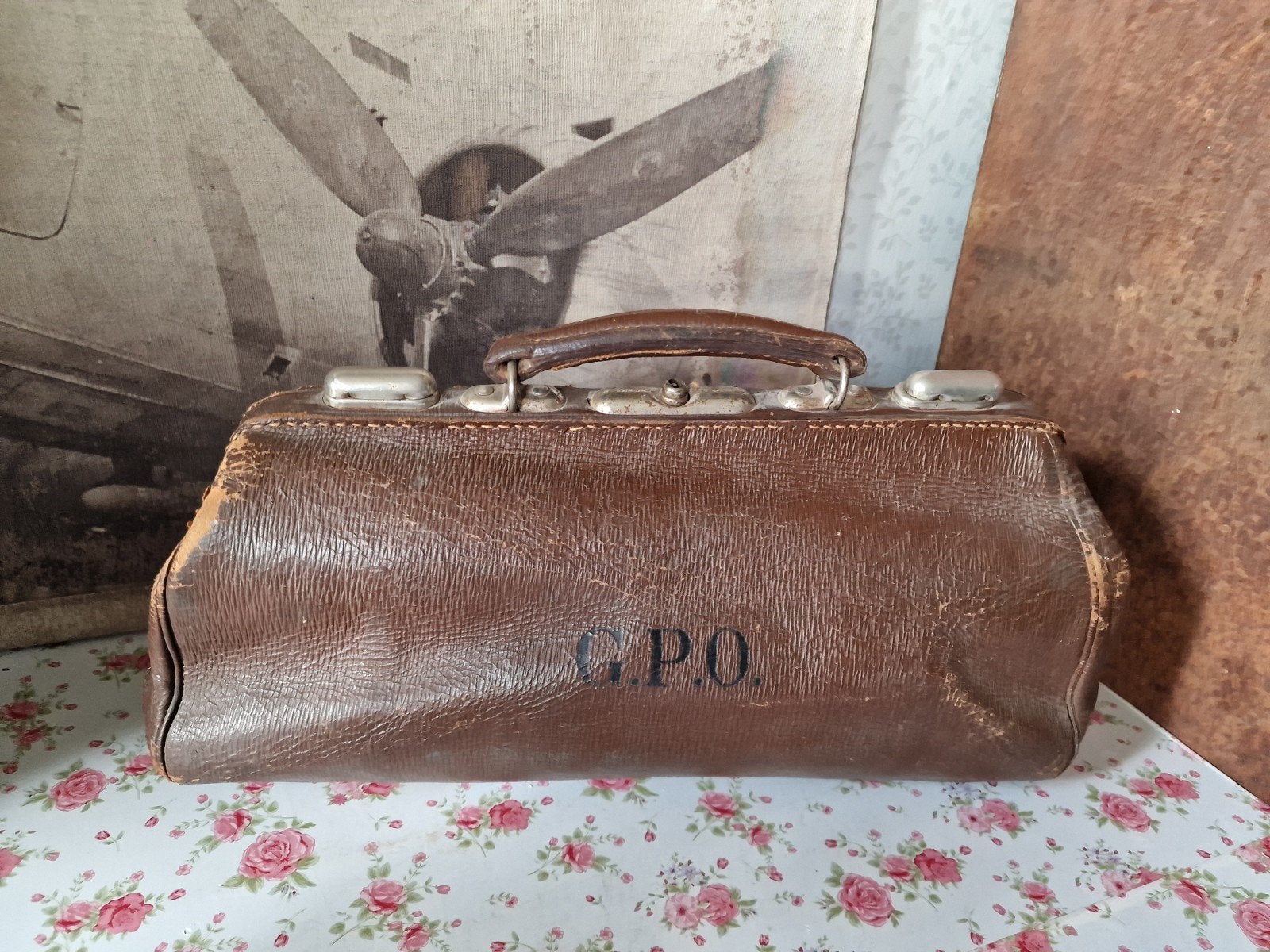 Antiek bruin leren dokterstas GPO, Antiek en Kunst, Curiosa en Brocante, Ophalen of Verzenden