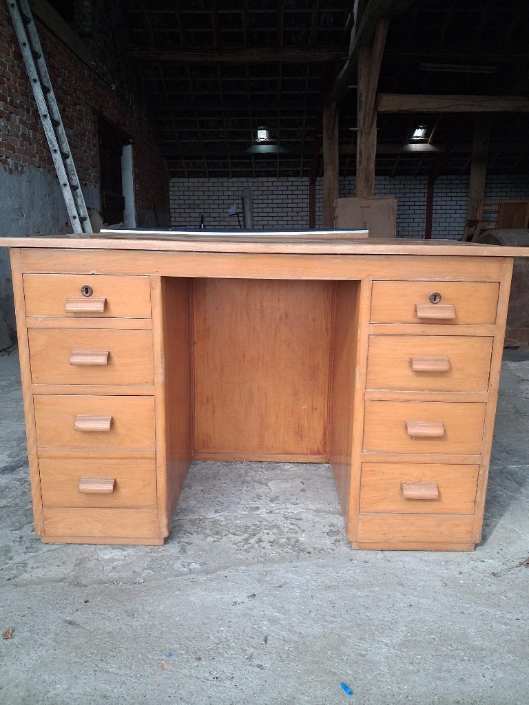 Houten bureau met lades, Ophalen, Gebruikt, Hout, Schoolbureau
