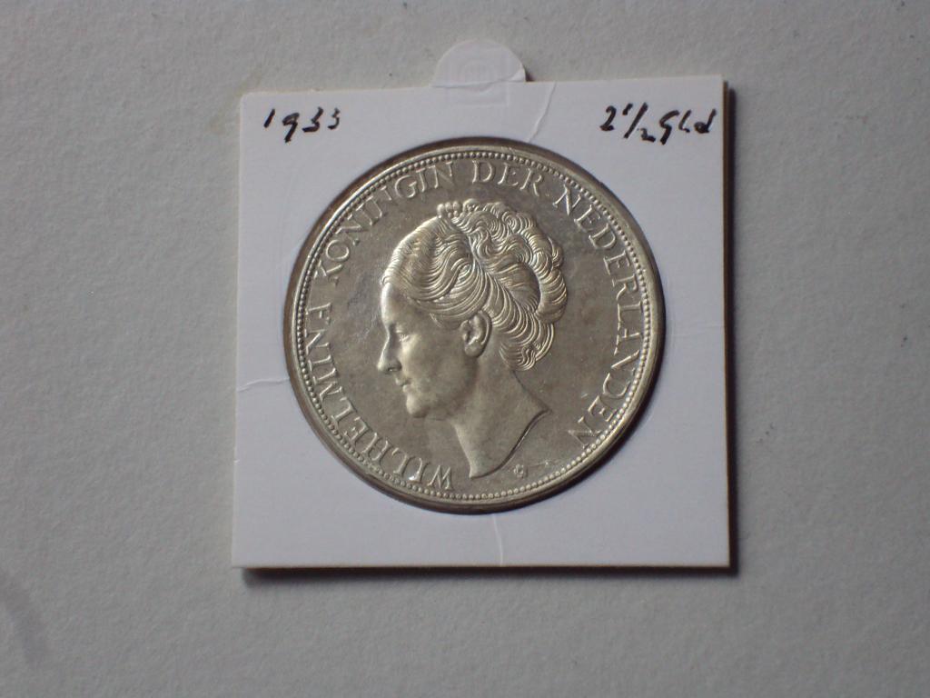Zilveren munt Wilhelmina 2 1/2 gulden 1933, Postzegels en Munten, Munten | Nederland, Verzenden, Zilver, Koningin Wilhelmina, Losse munt
