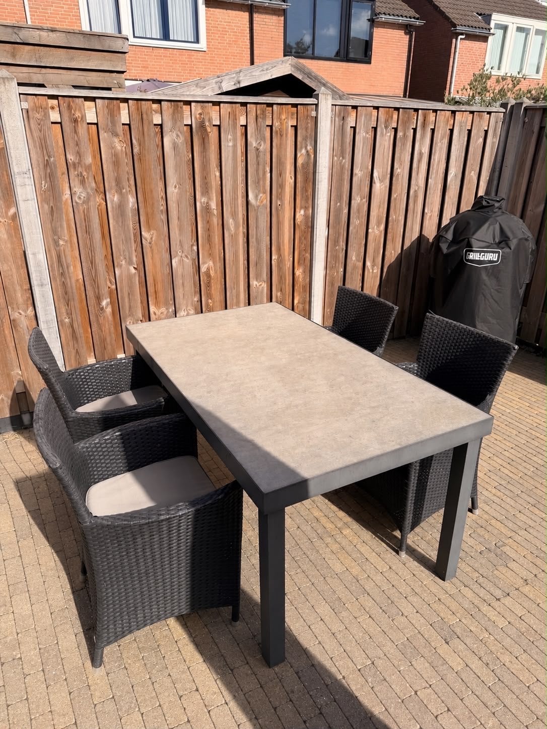 Moderne Eettafel set met 4 stoelen - 160x90x75 cm, Ophalen, 4 zitplaatsen, Gebruikt, Eettafel