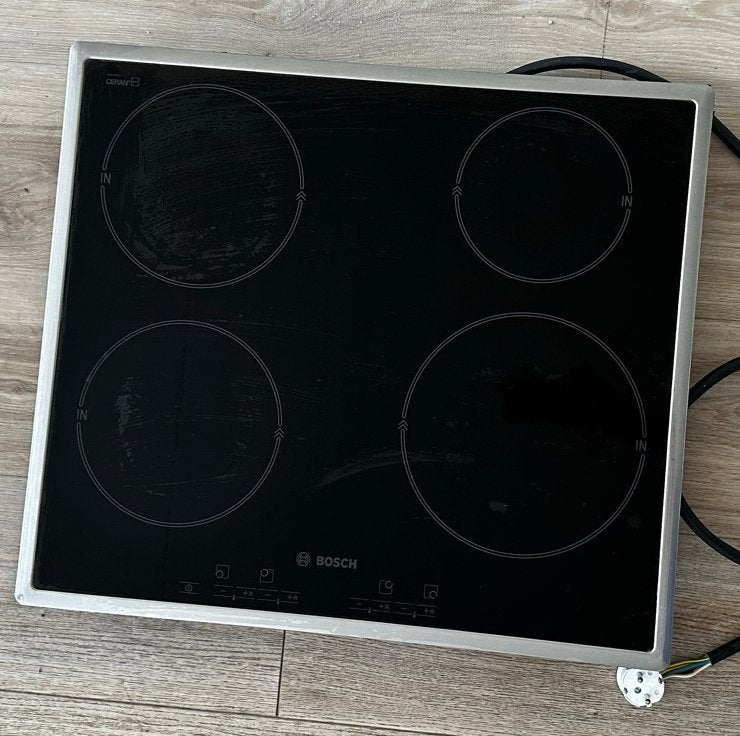 Bosch Inductie Kookplaat Inbouw 60 cm Gebruikt PIE645E01E, Witgoed en Apparatuur, Kookplaten, Ophalen, Gebruikt, 4 kookzones, Inbouw