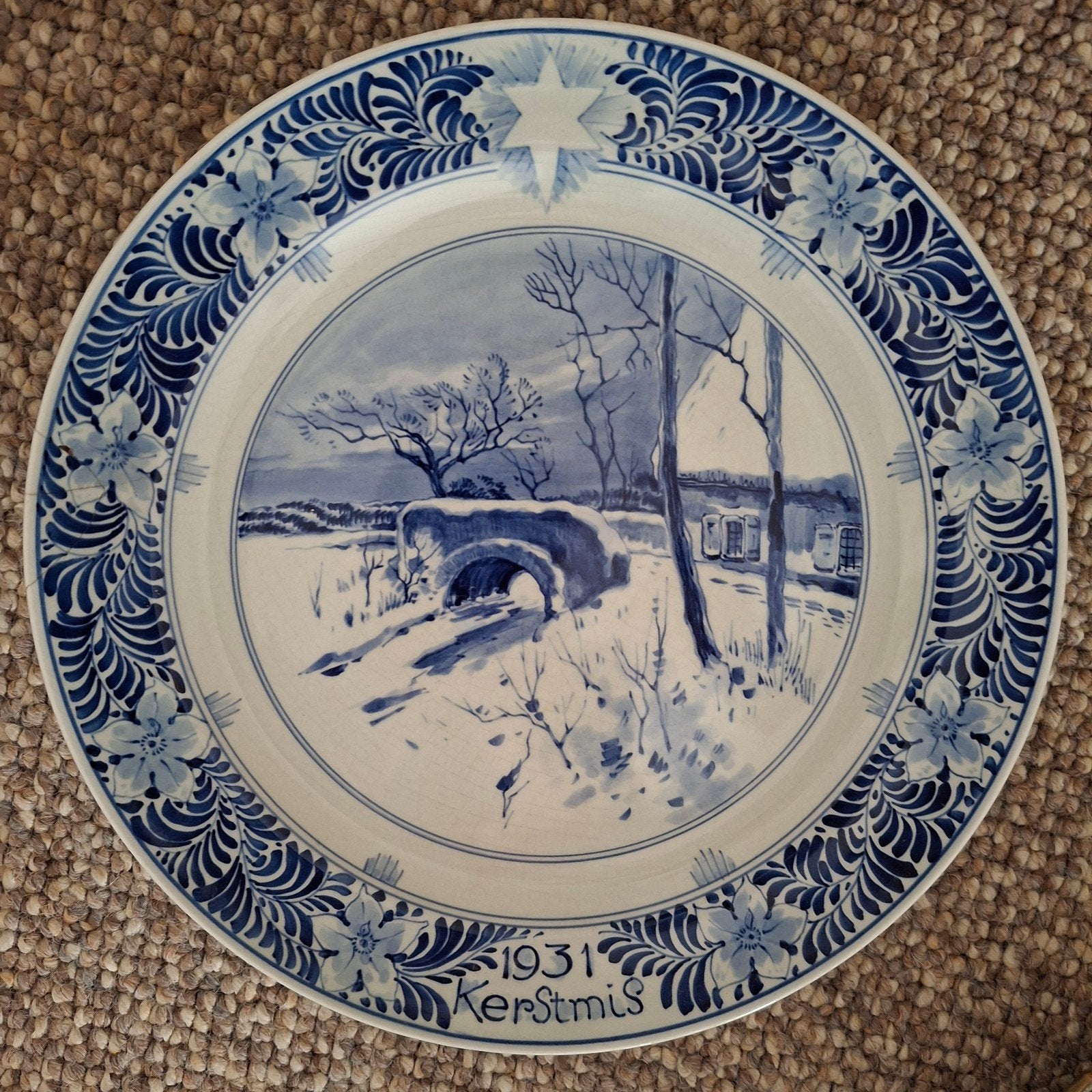 Antiek Kerstbord 1931 Delft Blauw, Ophalen
