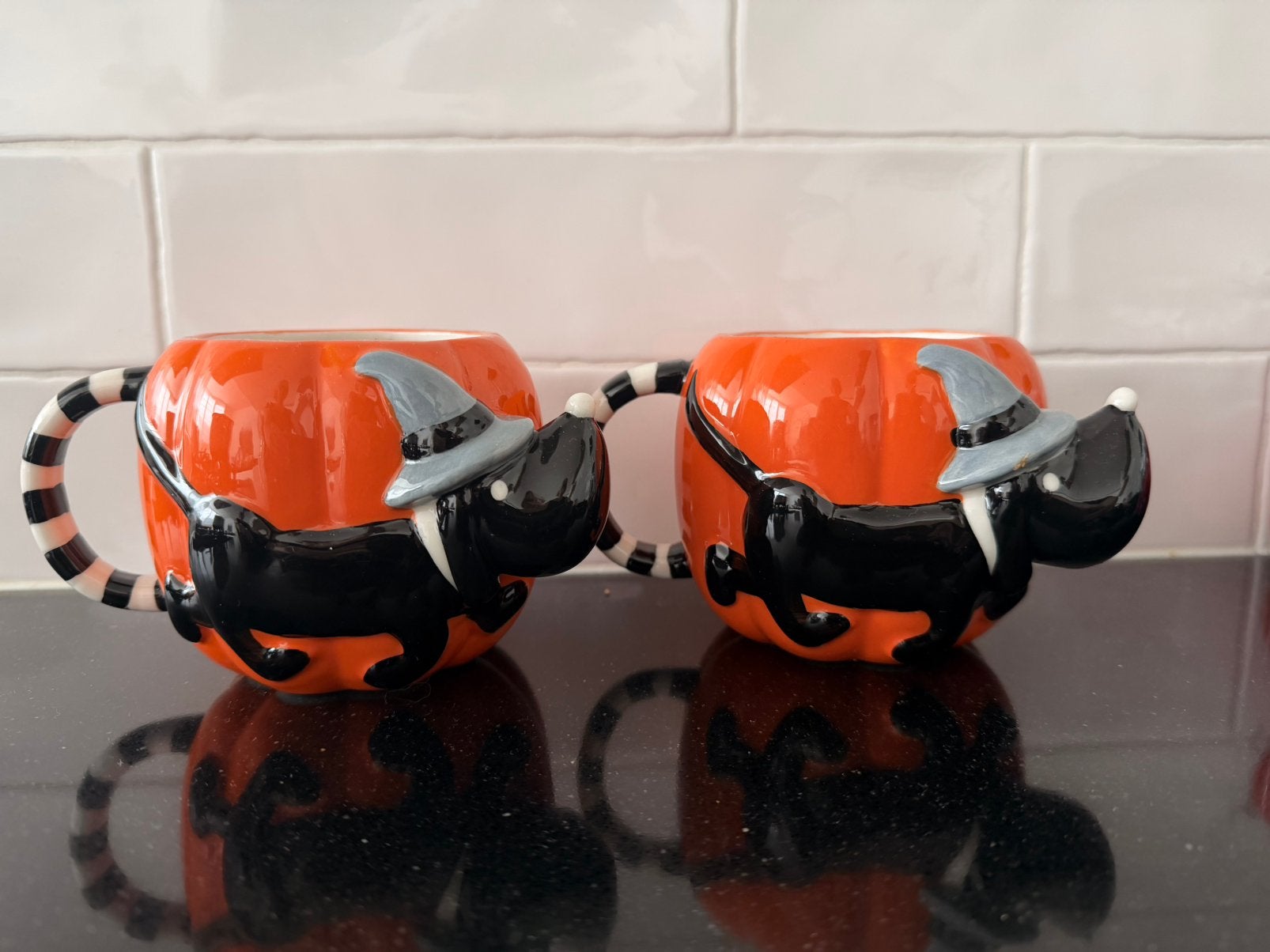 Hema takkie pompoen beker halloween 2x oranje fall, Hema, Keramiek, Zo goed als nieuw, Overige stijlen