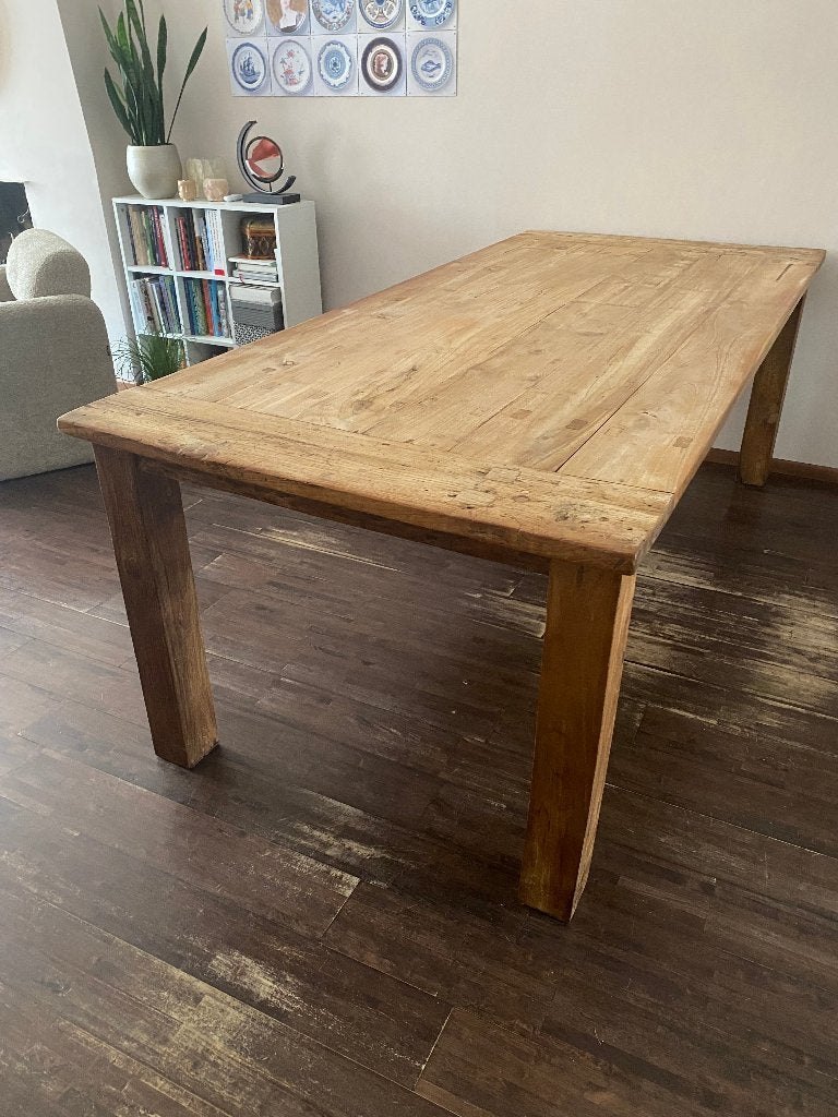 eettafel teak 220x100, Ophalen, Gebruikt, Teakhout, 200 cm of meer