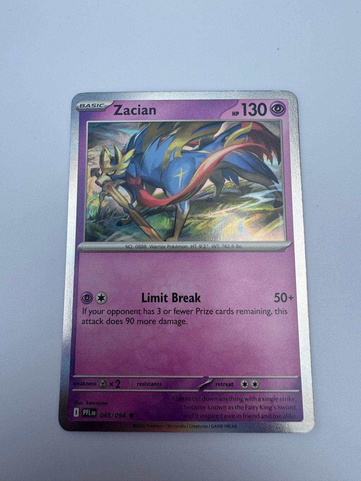 Zacian Foil Pokémon kaart 045/094 PFL, Ophalen of Verzenden, Nieuw, Losse kaart, Foil