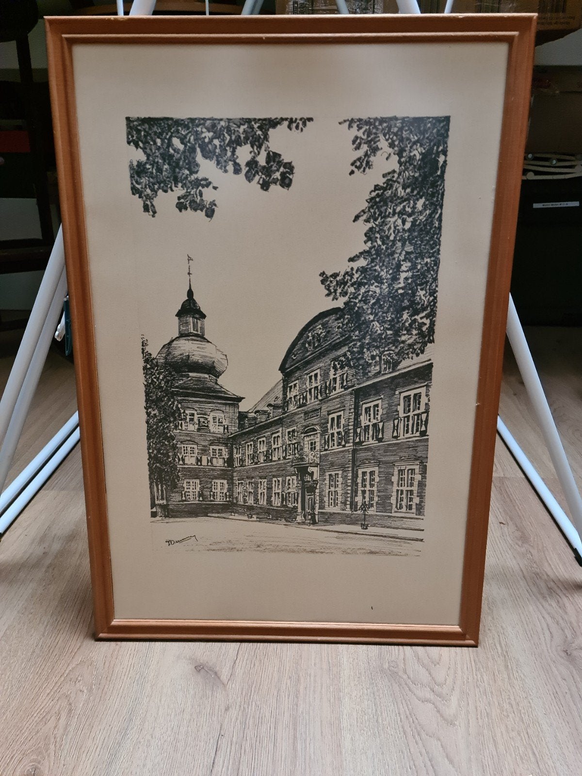 Abdij Rolduc Limburg -  Pentekening in lijst van entree, Ophalen of Verzenden