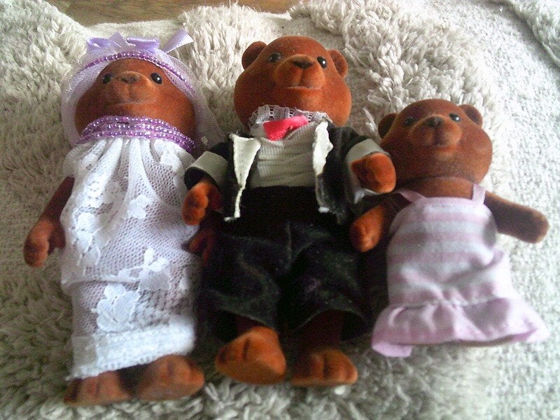 Vintage Leuke set 3 Sylvanian Families donkerbruine beertjes, Ophalen of Verzenden, Gebruikt
