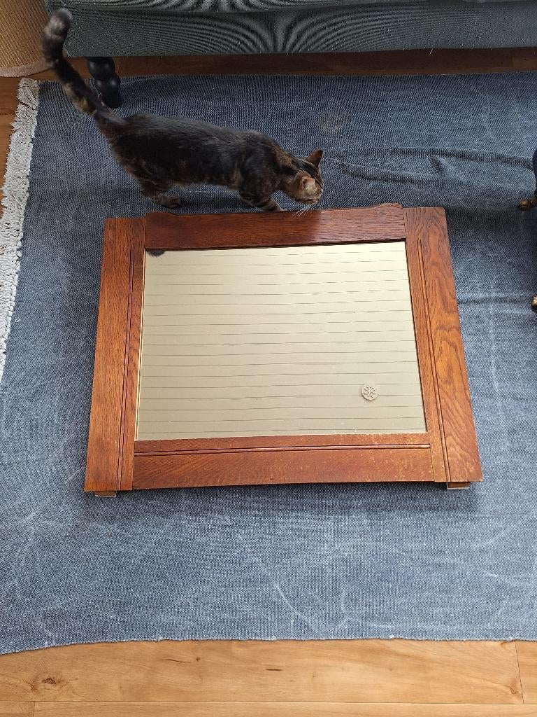 Grote brocante spiegel in eikenhouten lijst., Ophalen