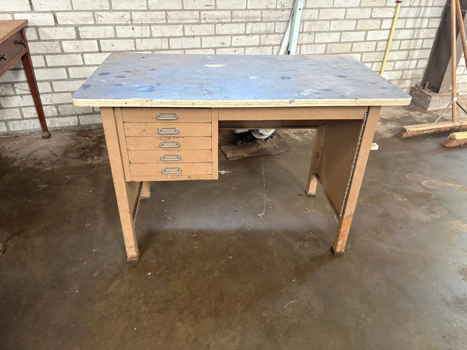 Vintage Tekenbureau met Lades - Industrieel Design, Ophalen, Gebruikt, Hout, Bruin