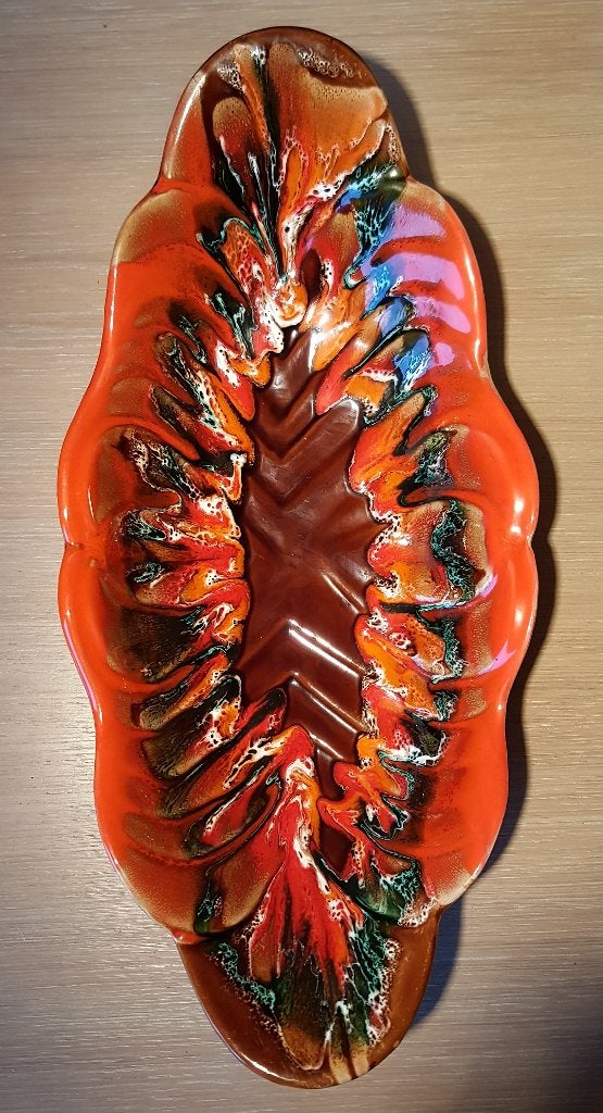 Grote vintage Vallauris fat lava schaal - biomorf 41cm, Antiek en Kunst, Kunst | Designobjecten, Handgemaakt, Meerkleurig, Ophalen of Verzenden