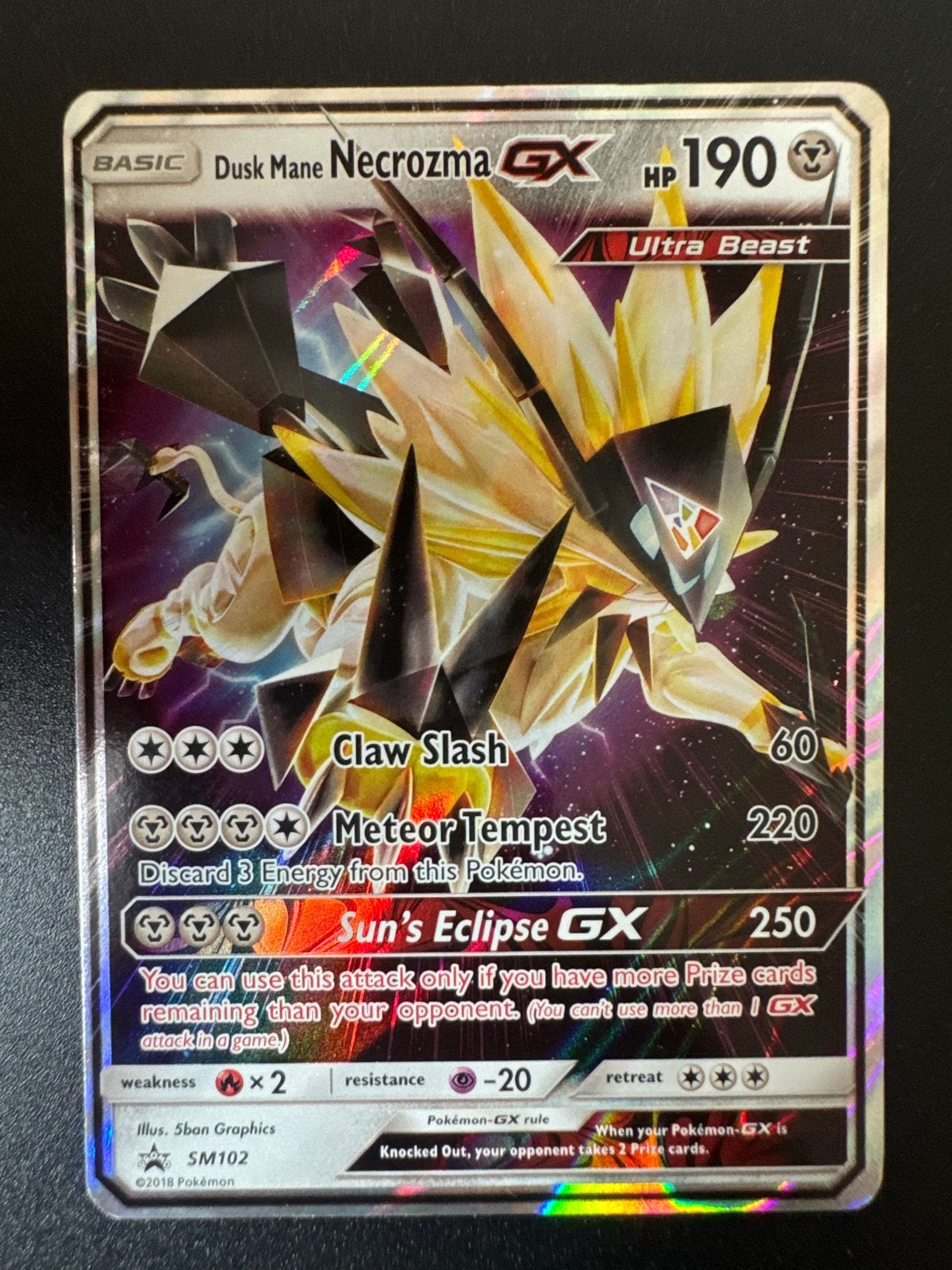 Pokémon Kaart Dusk Mane Necrozma GX SM102 Ultra Beast, Ophalen of Verzenden, Zo goed als nieuw, Losse kaart, Foil