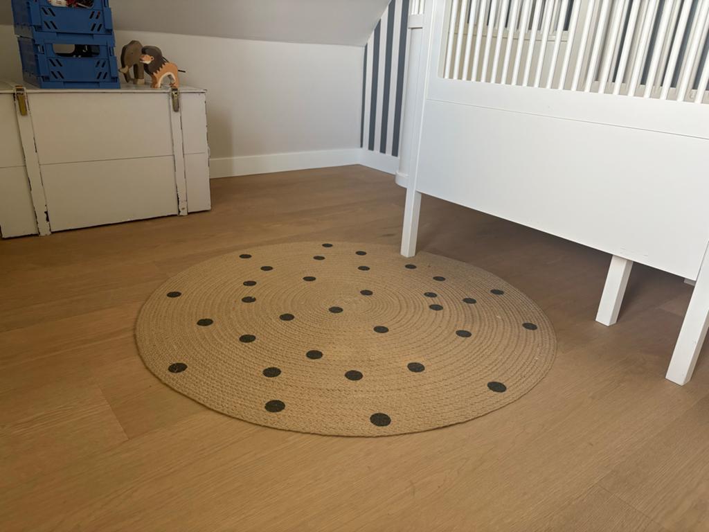 Ferm Living Jute Vloerkleed Rond 100 cm met stippen, Ophalen of Verzenden, Zo goed als nieuw