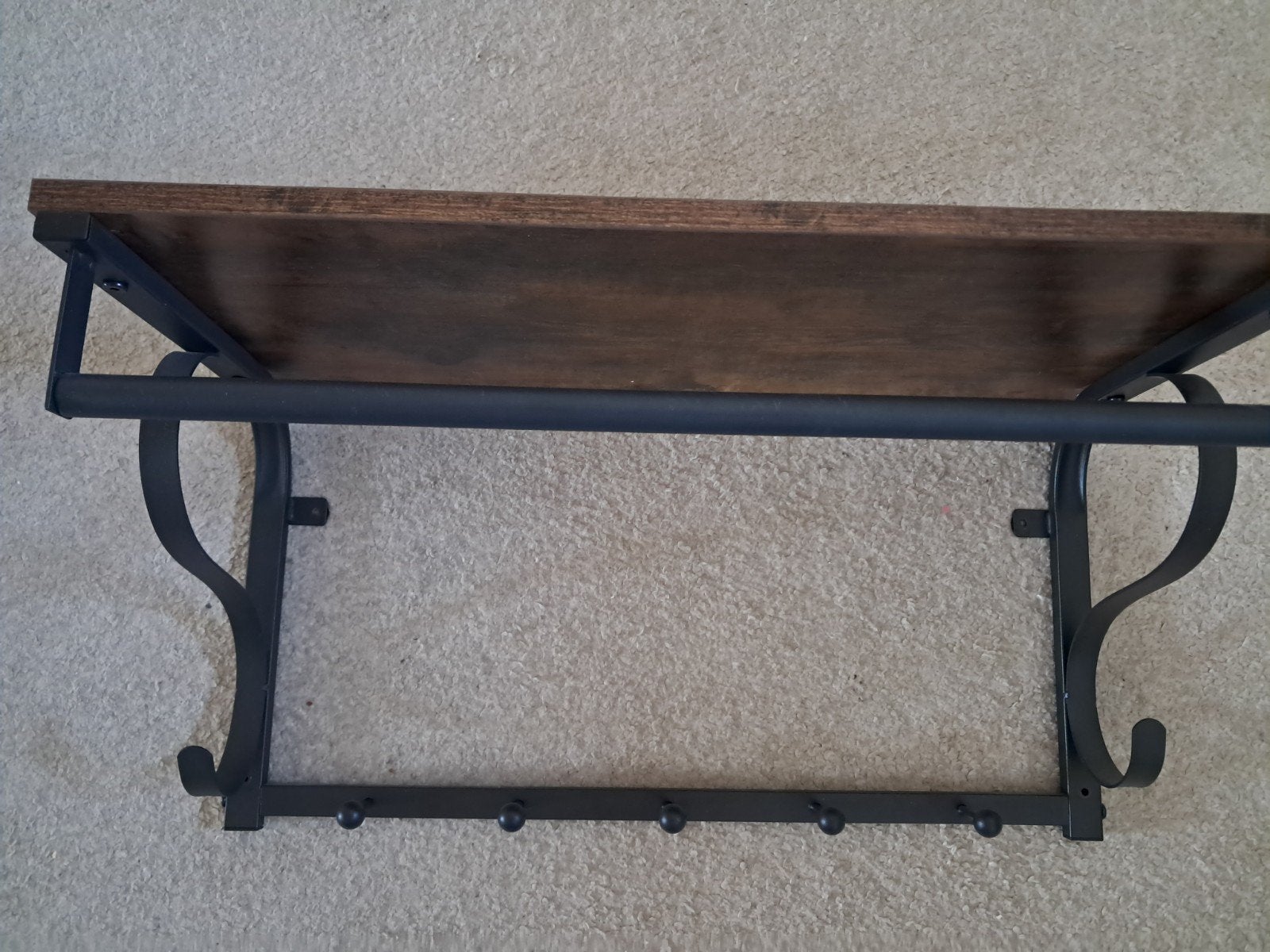 Wandkapstok met plank en haken - Metaal en Hout, Gebruikt, Minder dan 100 cm, Metaal, Ophalen