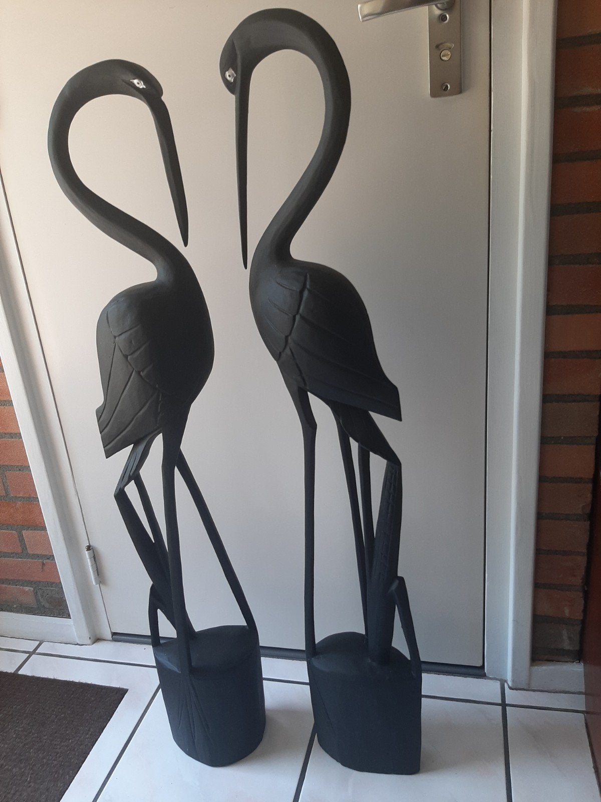 Set van 2 houten reiger beelden - Zwart, Huis en Inrichting, Woonaccessoires | Overige, Ophalen