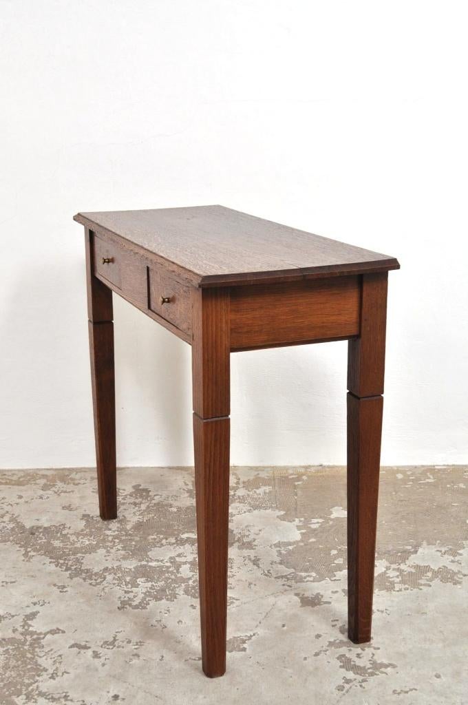Antieke eiken side table bijzettafel 2 laden ca 1900, Gebruikt, 50 tot 100 cm, Ophalen of Verzenden, 25 tot 50 cm