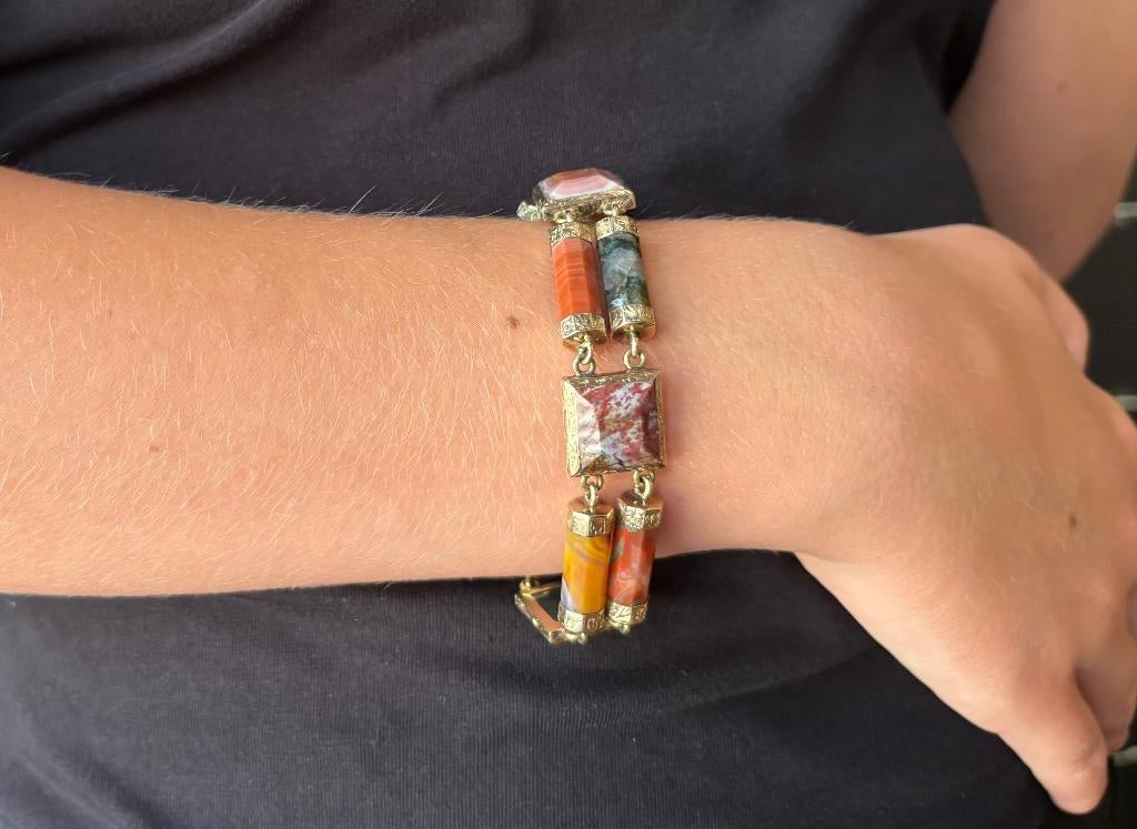 Agaat edelsteen fraai gouden dames armband vintage Schotland